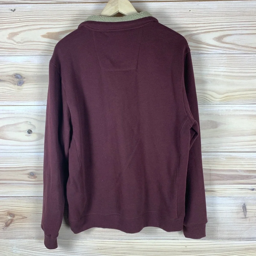 Arrow Sweater Men Medium Henley Button Sherpa Collar Fleece Soft Pullover Maroon